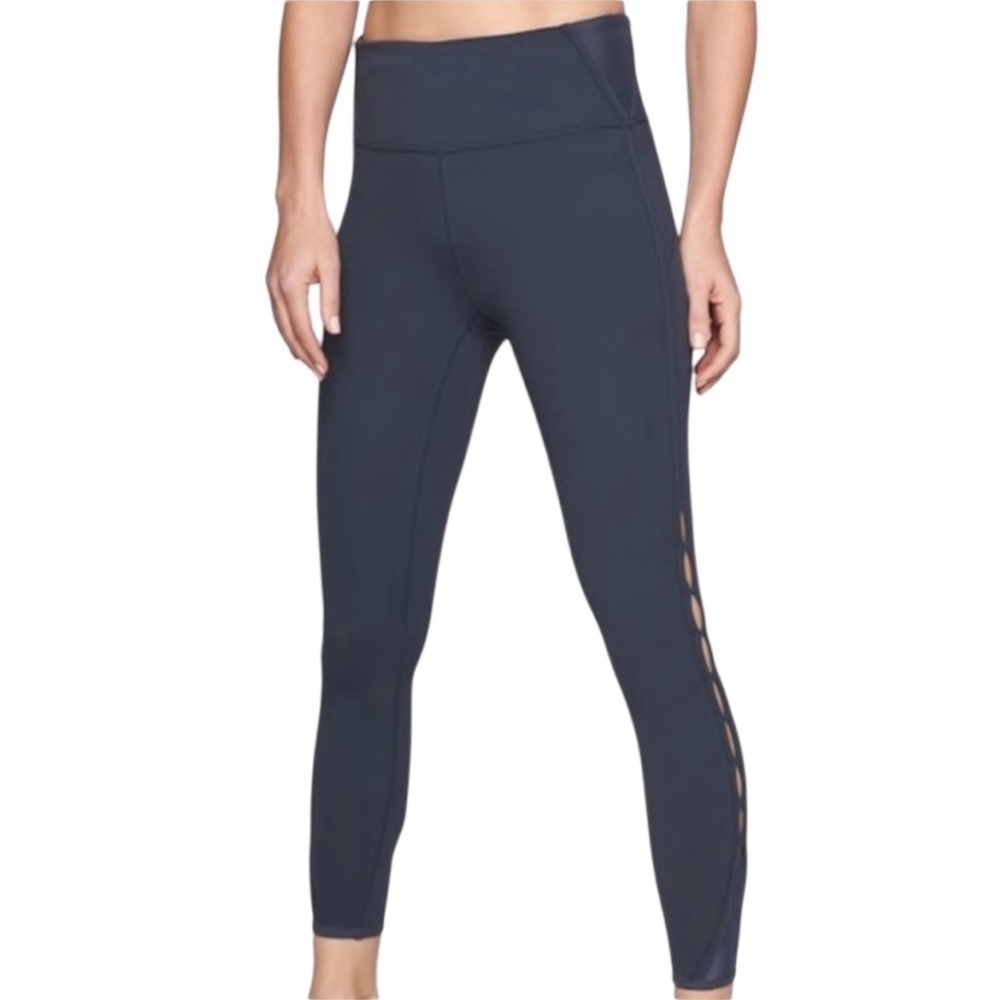 ATHLETA High Rise Peekaboo 7/8 Tight Leggings Workout Yoga Pant Grey Medium